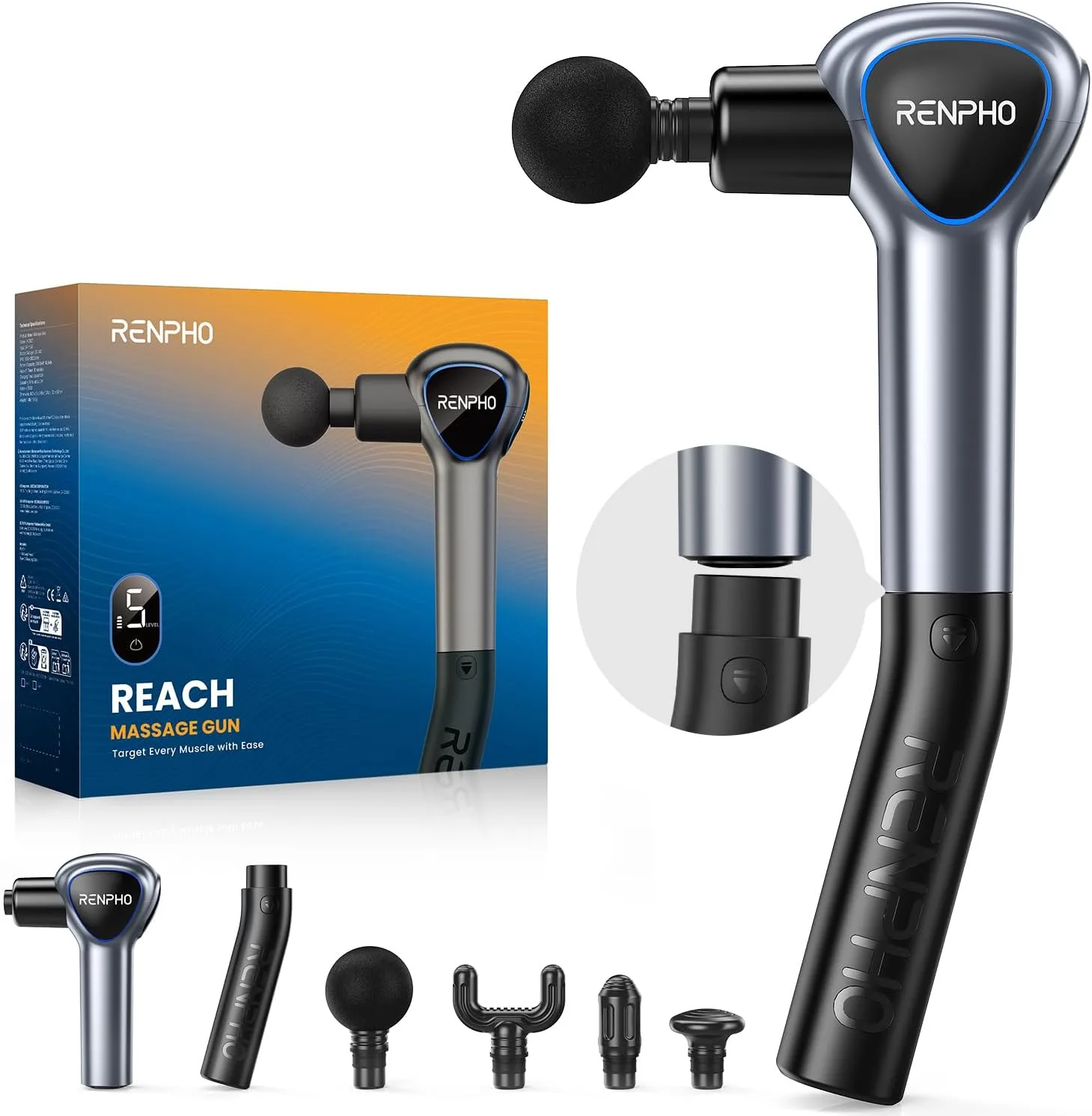 RENPHO Reach Massage Gun Mango Extensible Desmontable