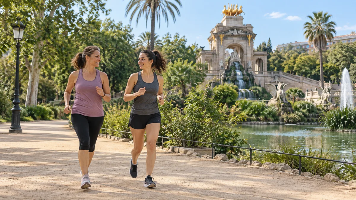 Recreación con IA de entrenamiento en un entorno inspirado en un parque de Barcelona; personas ficticias