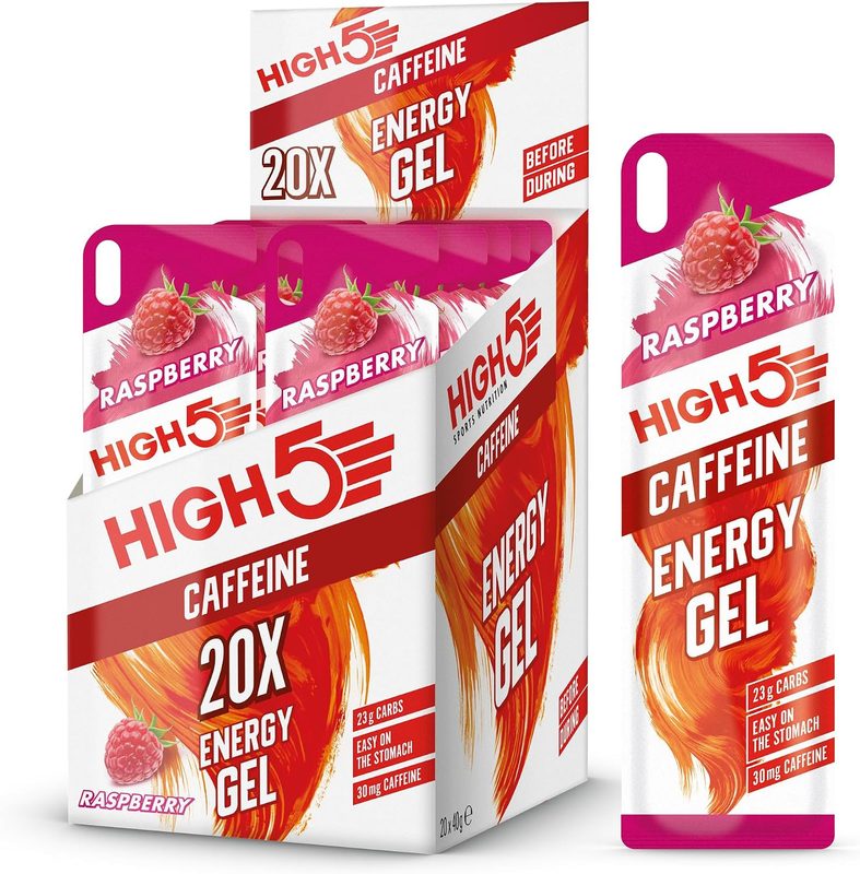 Pack de geles High5 Energy Gel con cafeína sabor frambuesa