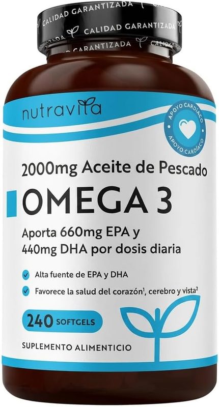 Bote de Nutravita Omega 3 2000 mg con 240 cápsulas