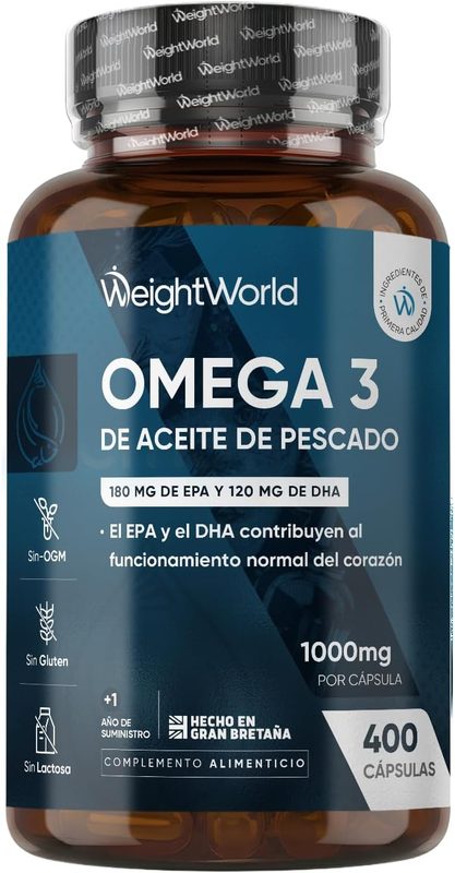 Bote de WeightWorld Omega 3 con 400 cápsulas