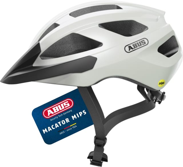 Casco ABUS Macator MIPS blanco perla con visera
