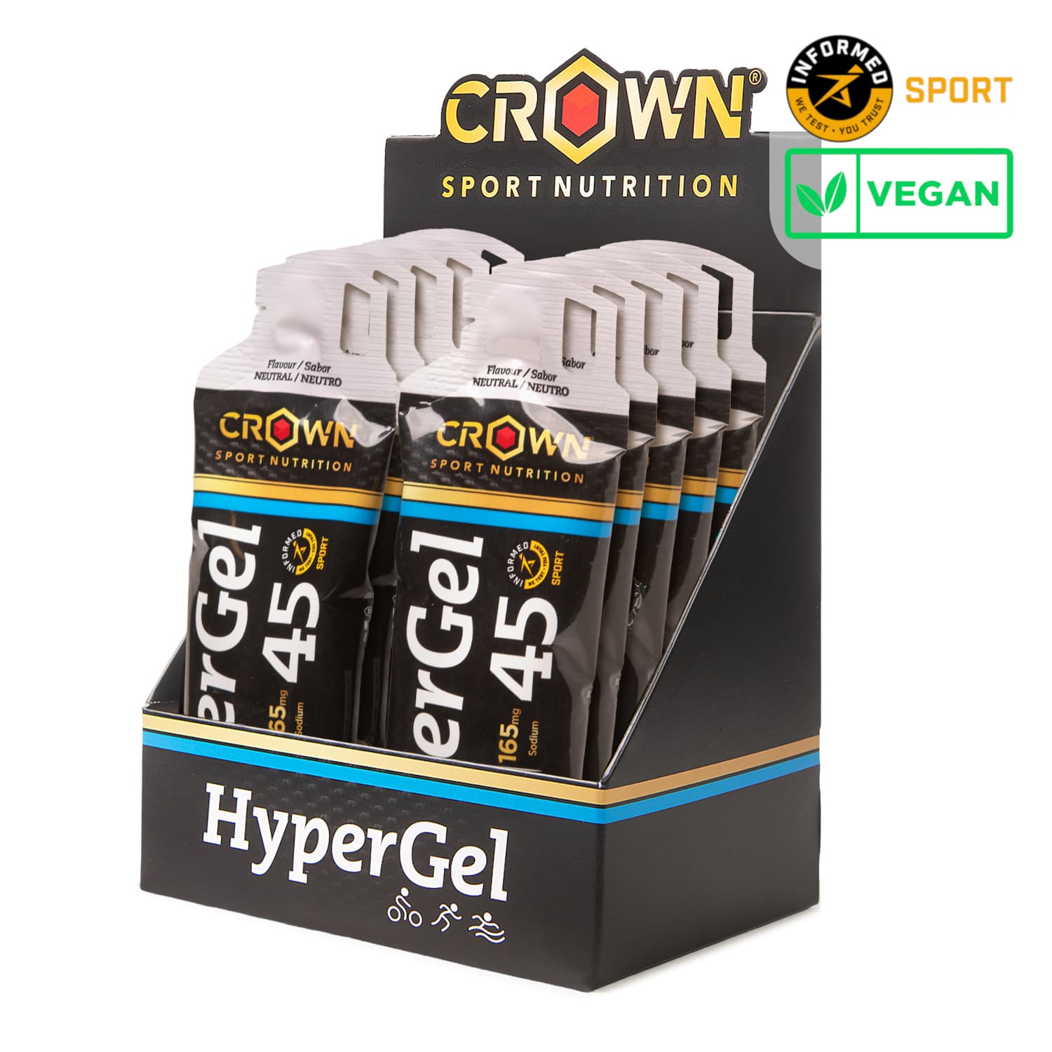 Crown Sport HyperGel 45 caja 10 geles sabor neutro certificado Informed Sport