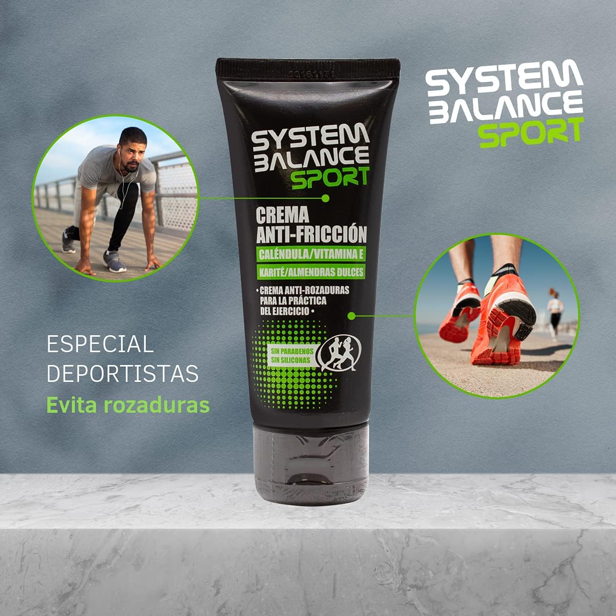 System Balance Sport crema antifricción natural corredores