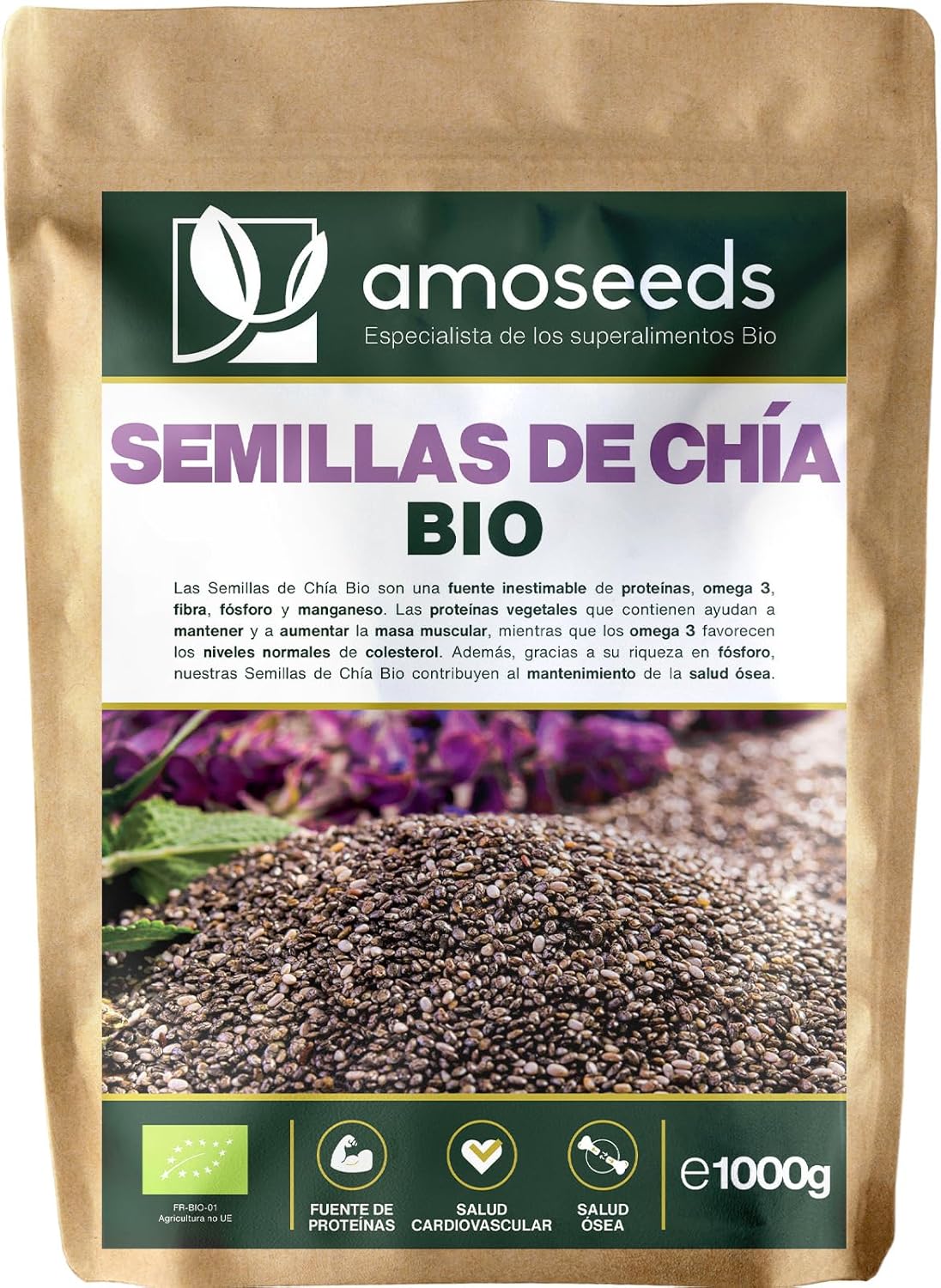 Amoseeds organic chia seeds 1kg omega-3 protein source