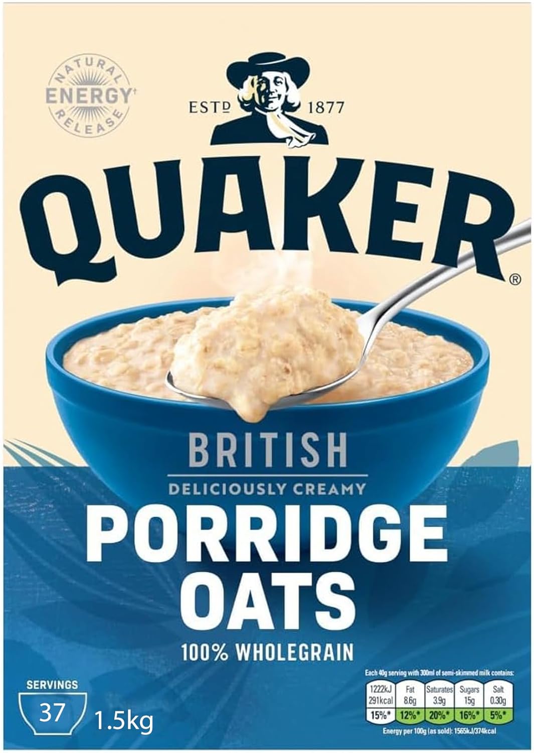 Quaker Porridge Rolled Oats 1.5 kg 100% wholegrain