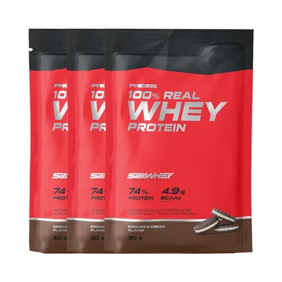 Real Whey Protein, 3 sobres de 30 g, sabor Galletas y crema
