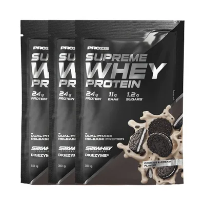Supreme Whey, 3 sobres de 30 g, sabor Galletas y crema