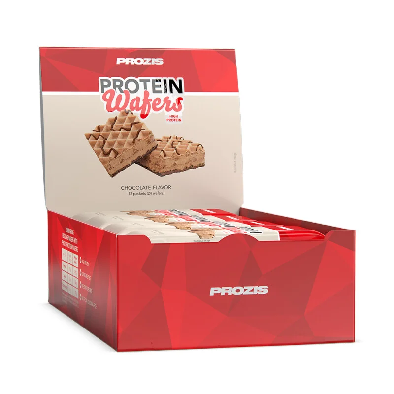 Caja de 12 Protein Wafer de Prozis, sabor chocolate