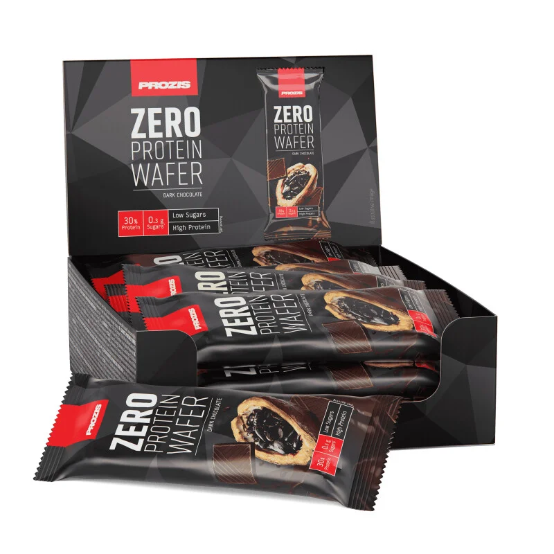 Caja de 12 Zero Protein Wafer de Prozis, sabor chocolate negro