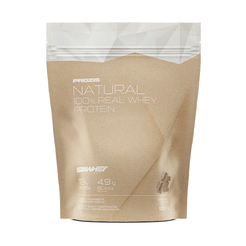 Envase de Natural Real Whey Protein de Prozis, 907 g, sabor Chocolate
