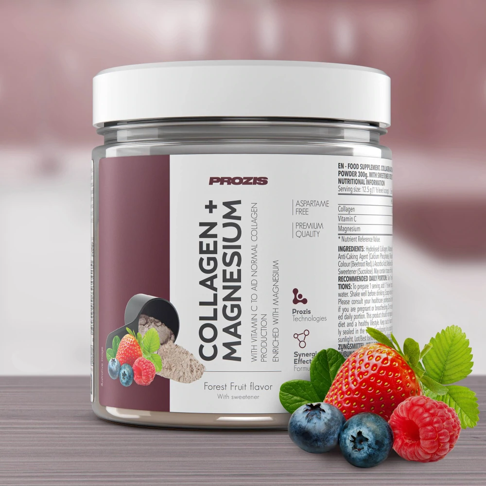 Bote de Prozis Colágeno + Magnesio 300 g, sabor frutos del bosque