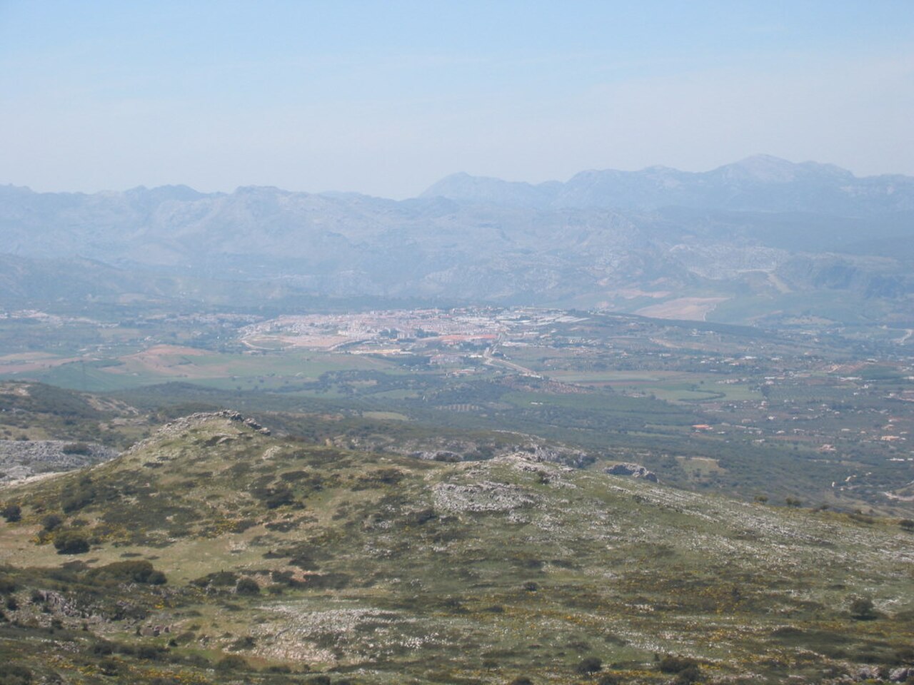 Panoramic view of Ronda from Sierra Blanquilla, route of the 101 km through Andalusian landscape