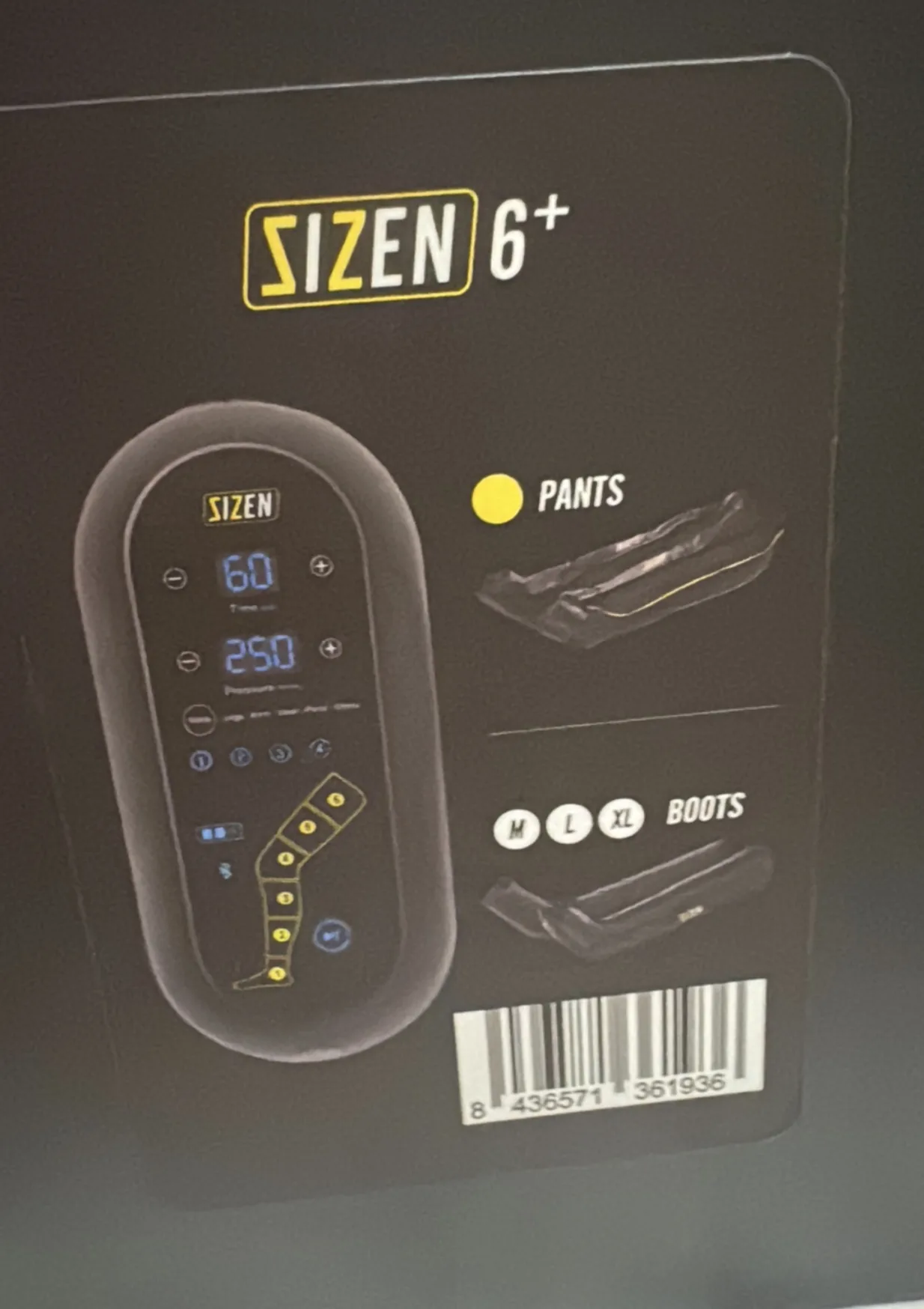 Panel lateral de la caja del Sizen 6+ con Time 60 y Pressure 250