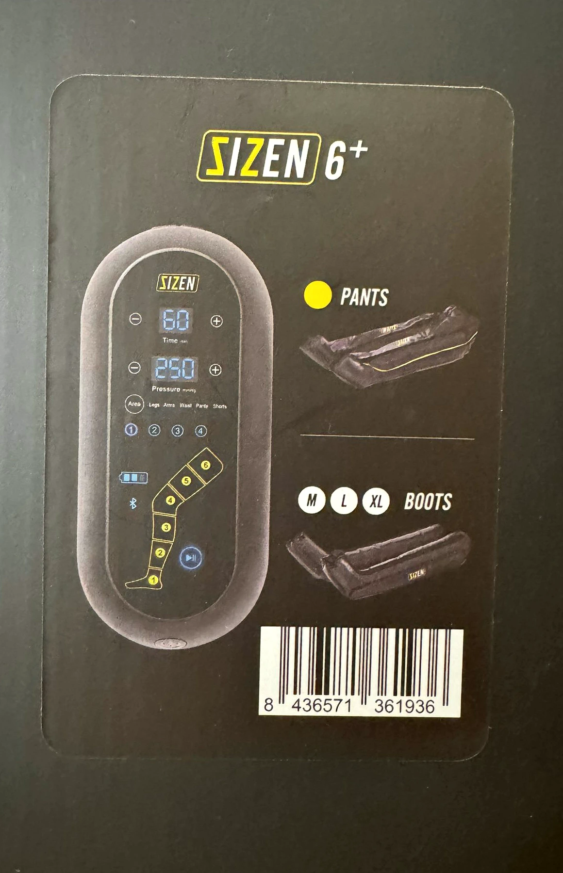 Panel de la caja del Sizen 6+ NEW PANTS con sus principales características