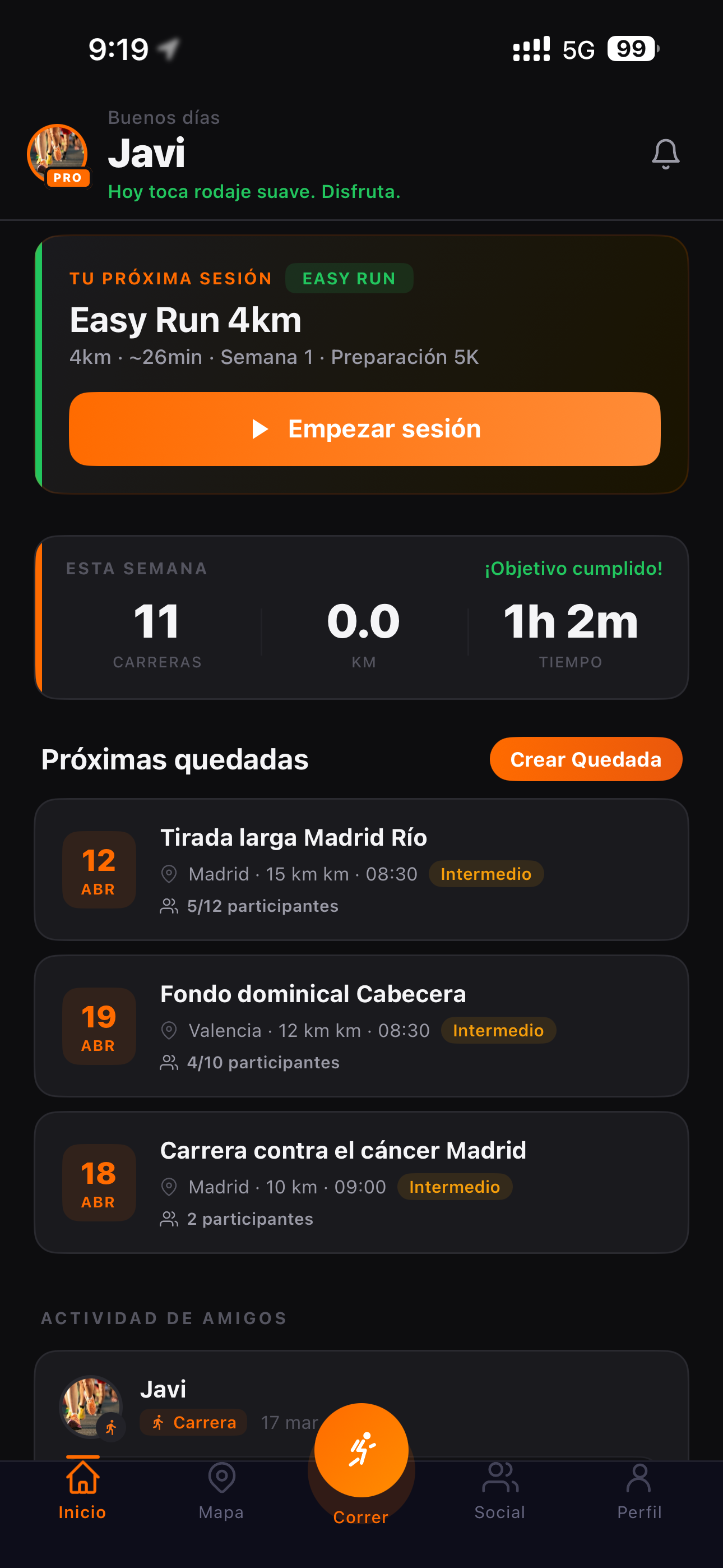 Plan 0 a 5K en la app CorrerJuntos: sesiones guiadas por Coach Jos&eacute;, semana a semana